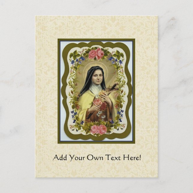 Carte Postale St Therese le Petit Coeur Crucifix Rose (Devant)