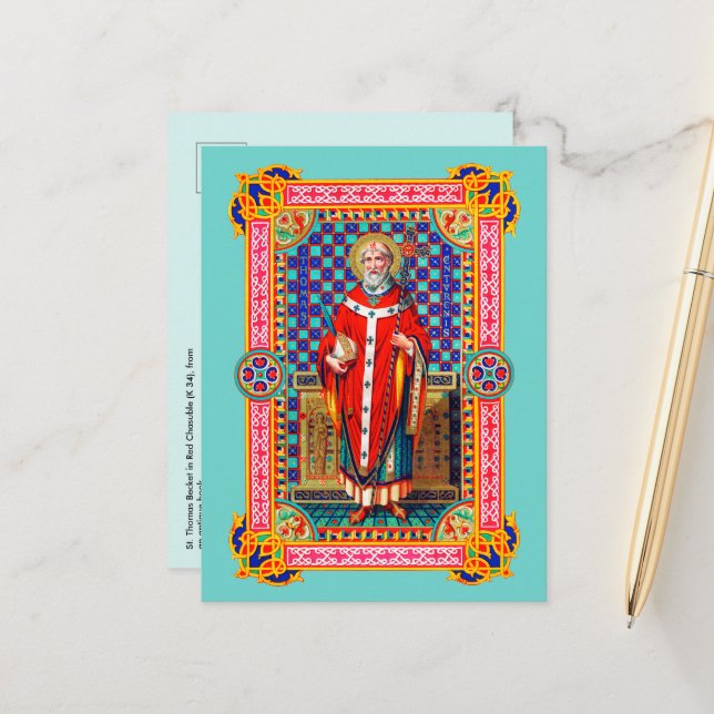 Carte Postale St. Thomas Becket à Red Chasuble (K 34) (Devant/Arrière en situation)