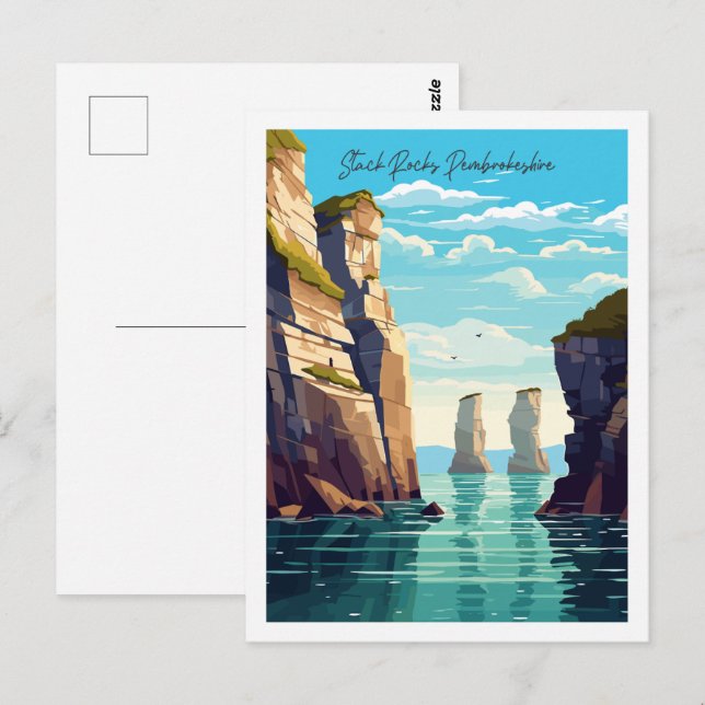 Carte Postale Stack Rocks Pembrokeshire voyage vintage (Devant / Derrière)