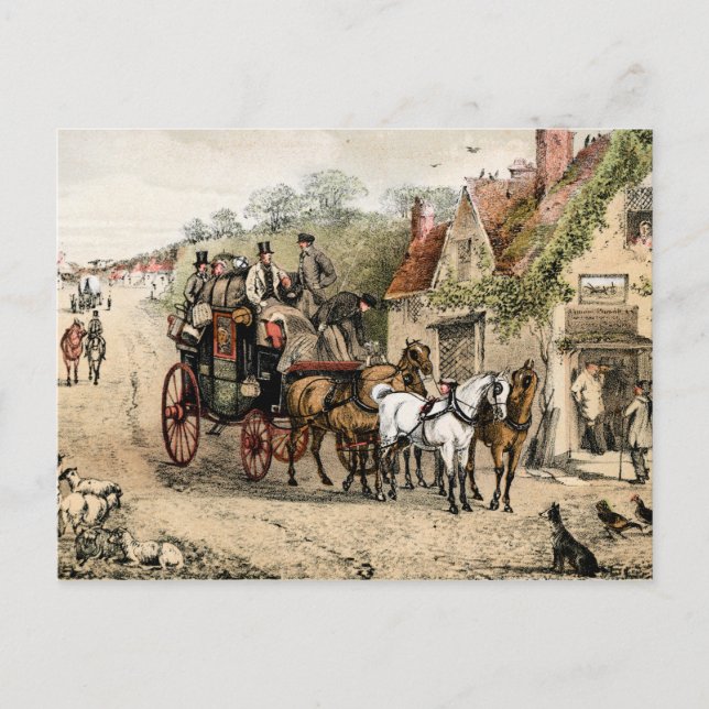 Carte Postale Stagecoach à l'extérieur d'une auberge de coaching (Devant)