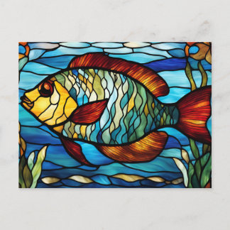 Carte Postale Stained Glass Fish Swimming in the Ocean