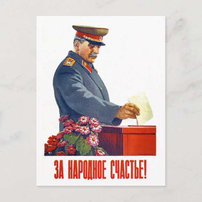 Carte Postale Stalin votant, vieille propagande soviétique (Devant)