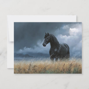 Carte Postale Stallion friésien noir paysage dramatique