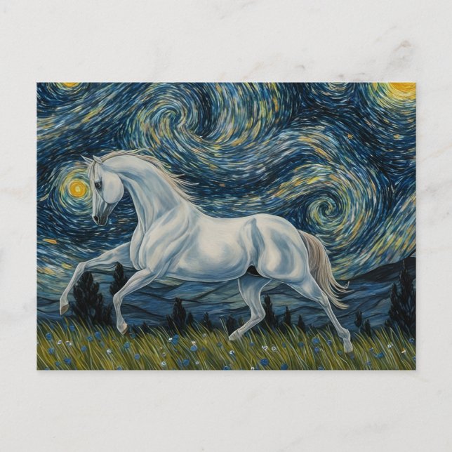 Carte Postale Stallion gris dans la nuit étoilée (Devant)