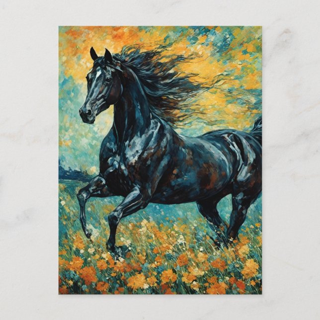Carte Postale Stallion noir galopant (Devant)