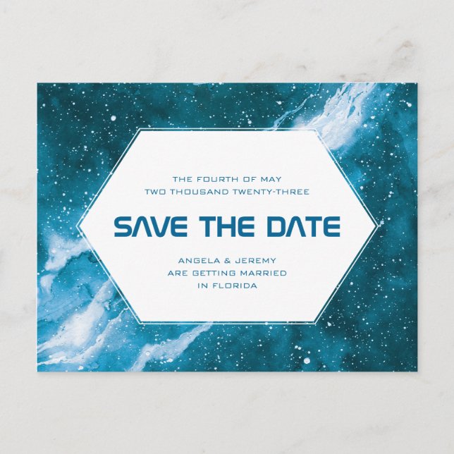 Carte Postale Stardust Cosmic Turquoise Enregistrer la date (Devant)