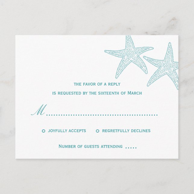 Carte Postale Starfish Wedding RSVP - Turquoise (Devant)