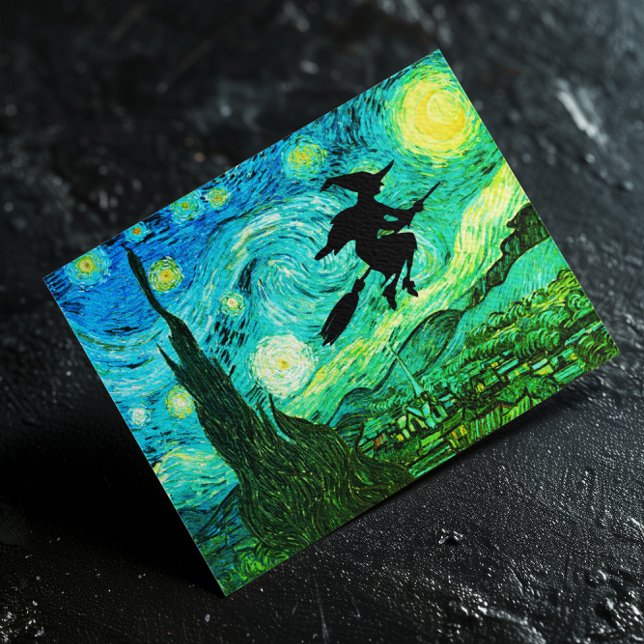 Carte Postale Starry Lune de nuit Volant Sorcière Silhouette (Happy Halloween)