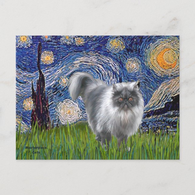 Carte Postale Starry Night - Blue Smoke chat persan (Devant)