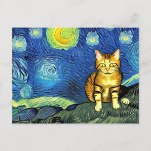 Carte Postale Starry Night Cute Vincent Van Gogh Chat