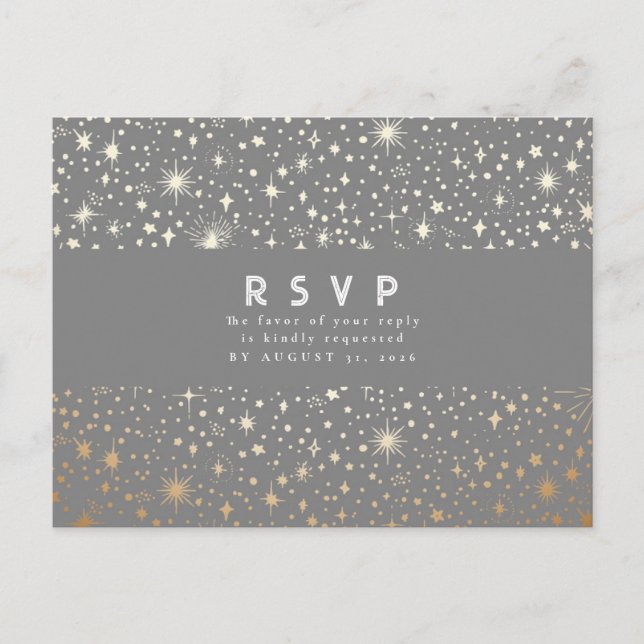 Carte Postale Starry Night Grey et Gold Wedding RSVP (Devant)
