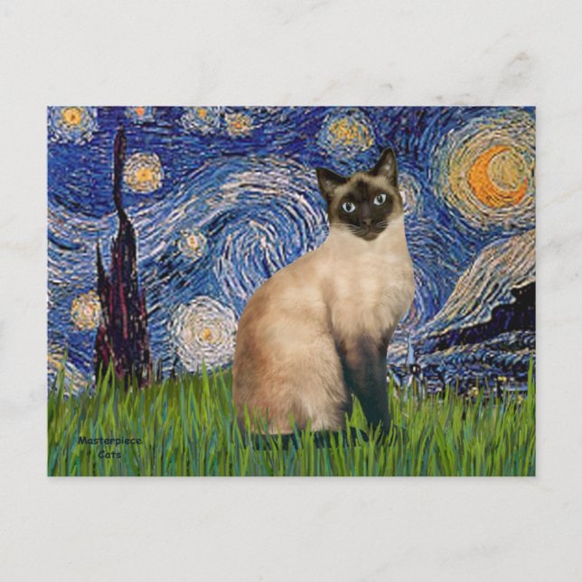 Carte Postale Starry Night - Seal Point chat siamois (Devant)