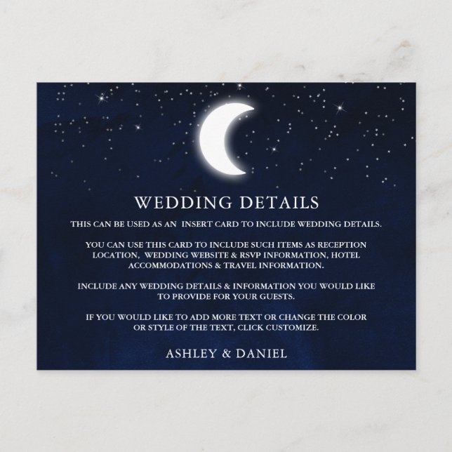 Carte Postale Stars de lune céleste Détails du Mariage Insérer u (Devant)