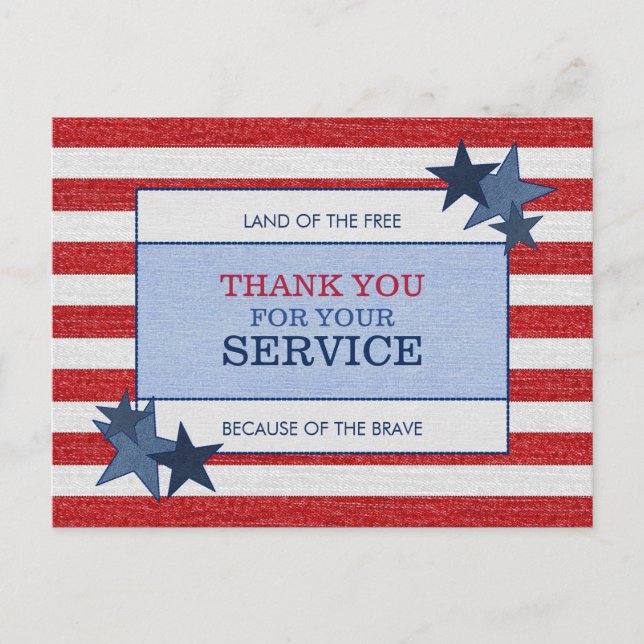 Carte Postale Stars Stripes Denim Patriotique Vétérinaire Merci (Devant)