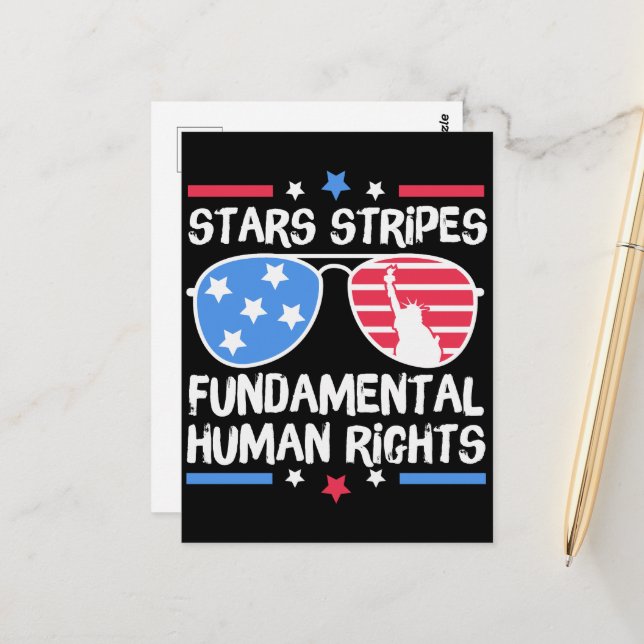Carte Postale Stars Stripes Droits fondamentaux de l'homme (Devant/Arrière en situation)