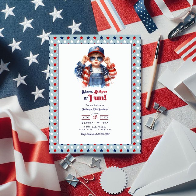 Carte Postale Stars, Stripes & Fun | Anniversaire d'un véritable (Stars, Stripes & Fun | All American Boy Birthday Postcard)