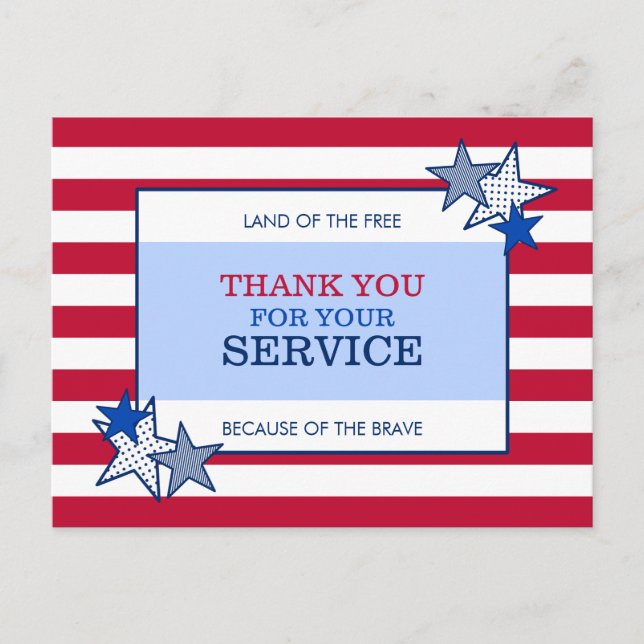 Carte Postale Stars Stripes Patriotique Vétérinaire Merci (Devant)