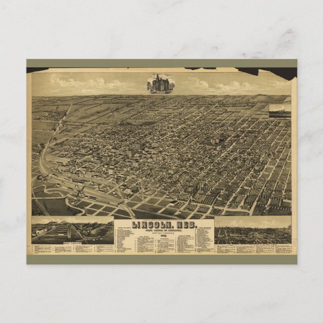 Carte Postale State Capitol Lincoln, Nebraska (1889) (Devant)