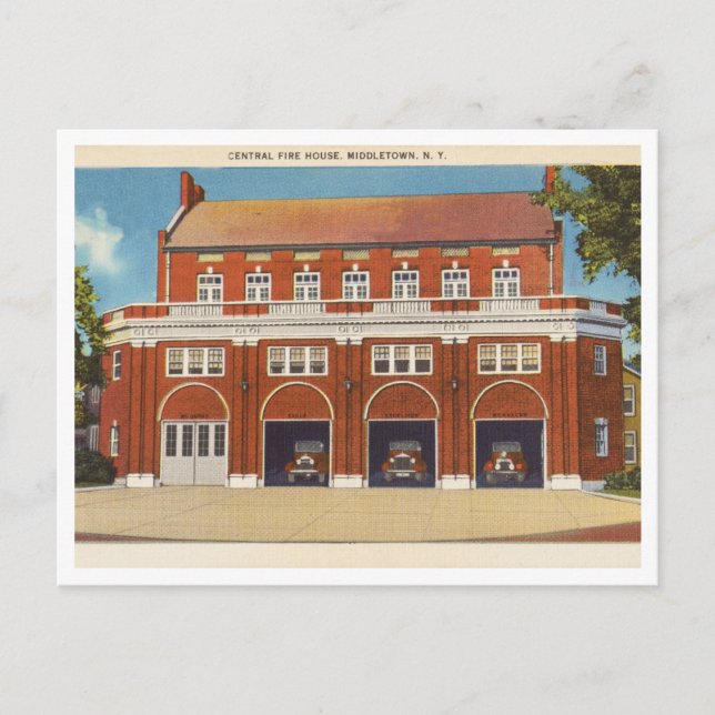Carte Postale Station d'incendie vintage Central Fire House Midd (Devant)