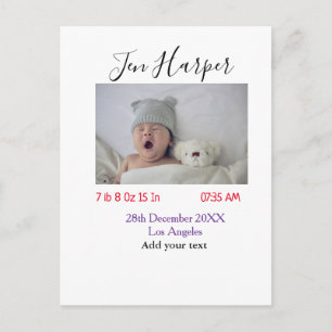 Carte Postale Statistiques de naissance de bébé ajoutent un nom 