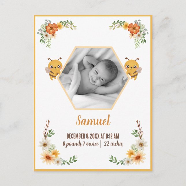 Carte Postale Statistiques de naissance de Little Bee Baby (Devant)