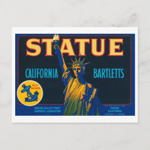 Carte Postale Statue California Bartletts Étiquette Vintage Crat