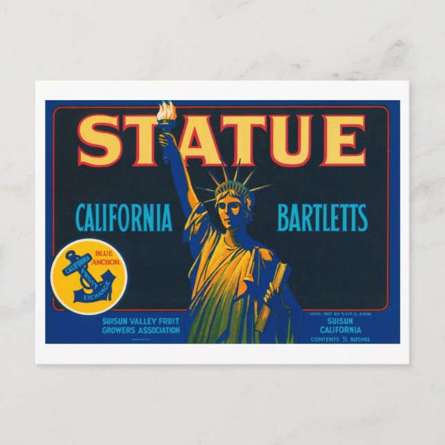 Carte Postale Statue California Bartletts Étiquette Vintage Crat (Devant)