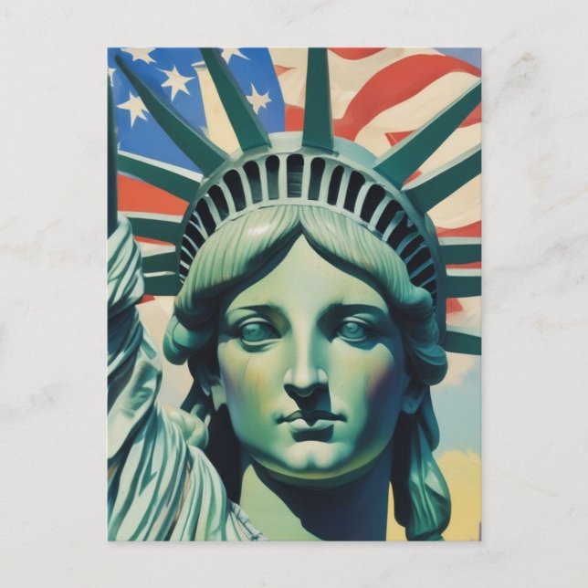 Carte Postale Statue de la Liberté et Drapeau américain New York (Devant)