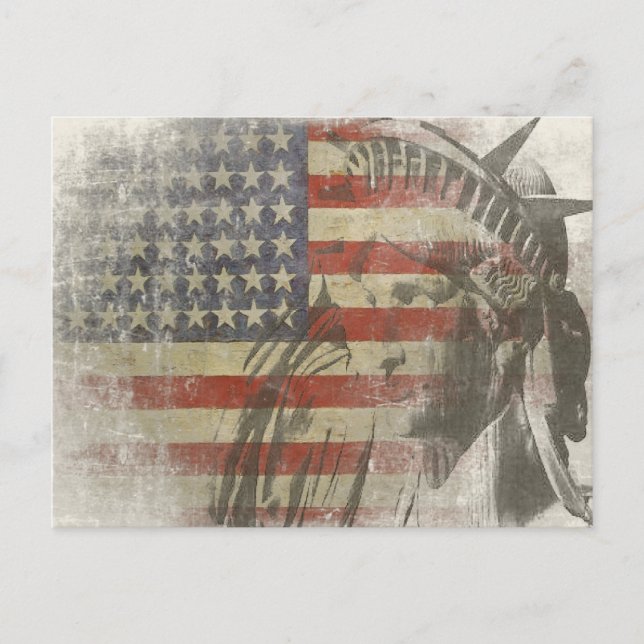 Carte Postale Statue de la Liberté sur un drapeau américain vint (Devant)