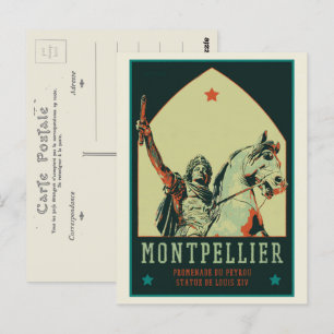 Carte Postale Statue de Montpellier Louis XIV illustration Franc