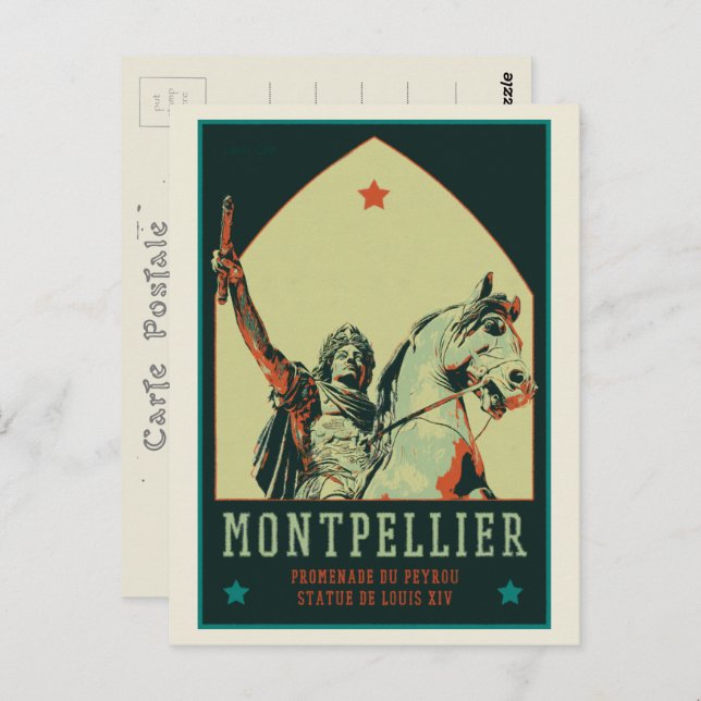 Carte Postale Statue de Montpellier Louis XIV illustration Franc (Devant / Derrière)