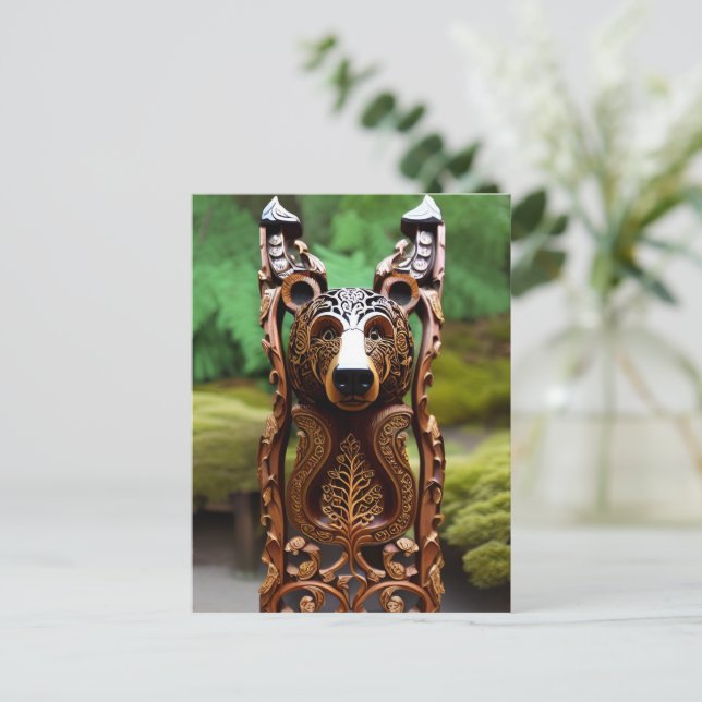 Carte Postale Statue d'ours en bois (Debout devant)