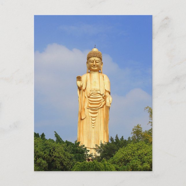 Carte Postale Statue Du Bouddha D'Or, Levée À La Main, Arbres (Devant)