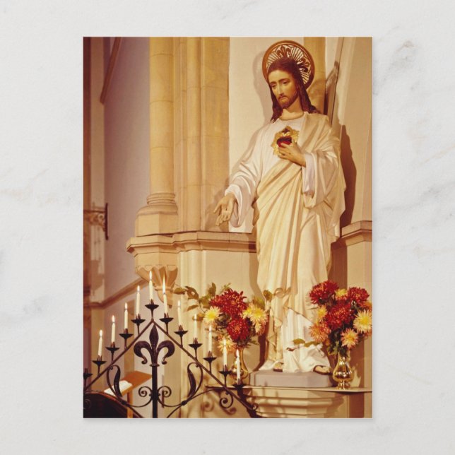 Carte Postale Statue rouge du Christ avec la paume ouverte montr (Devant)