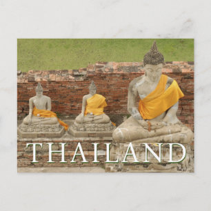 Carte Postale Statues de Bouddhas assis Ayutthaya, Thaïlande