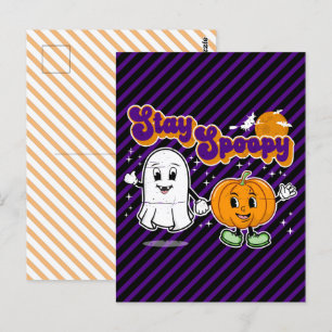 Carte Postale Stay Spoopy : mignon Halloween Ghost & Citrouille