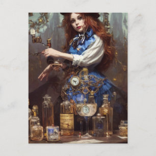 Carte Postale Steampunk Alice dans le laboratoire