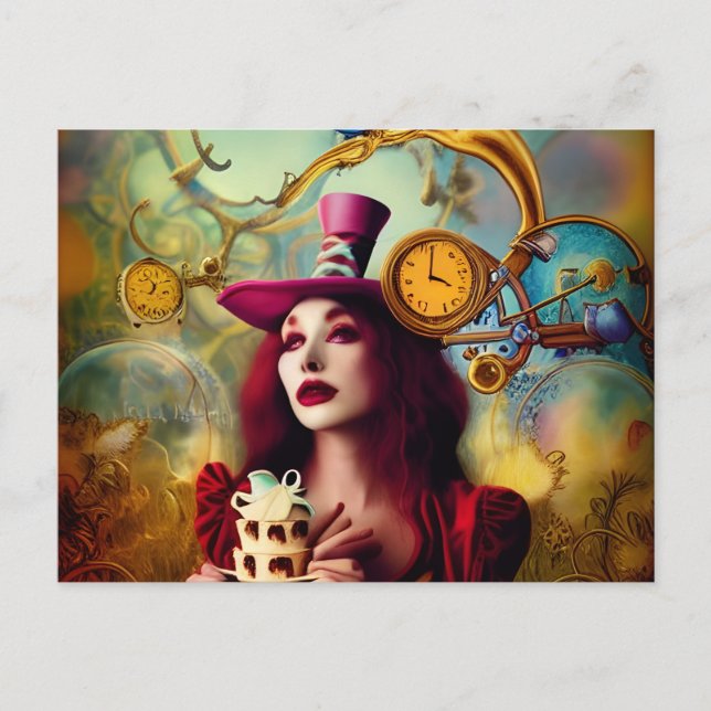 Carte Postale Steampunk Alice Hatter Garder le temps (Devant)