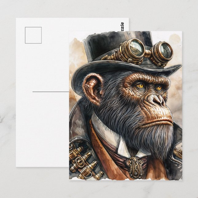 Carte Postale Steampunk Ape Watercolor Art (Devant / Derrière)