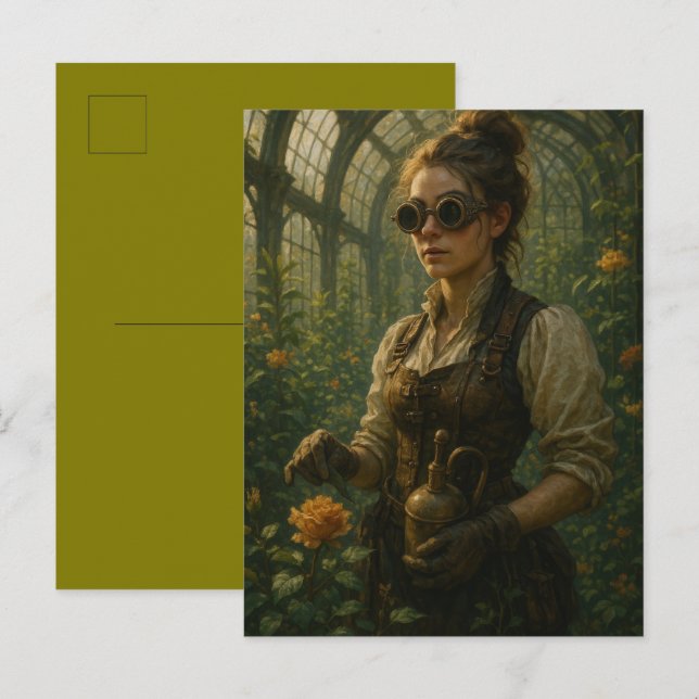Carte Postale Steampunk Art de jardinier victorien (Devant / Derrière)
