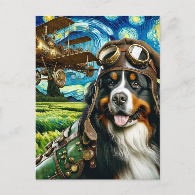 Carte Postale Steampunk Bernese Mountain Dog Van Gogh (Devant)