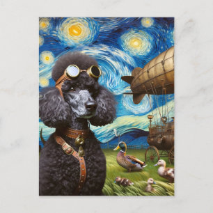 Carte Postale Steampunk Black Poodle Pilote Van Gogh