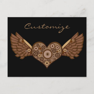 Carte Postale Steampunk Coeur ailé avec engrenages Thunder_Cove