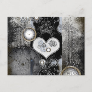 Carte Postale Steampunk, coeur merveilleux avec horloges et engr