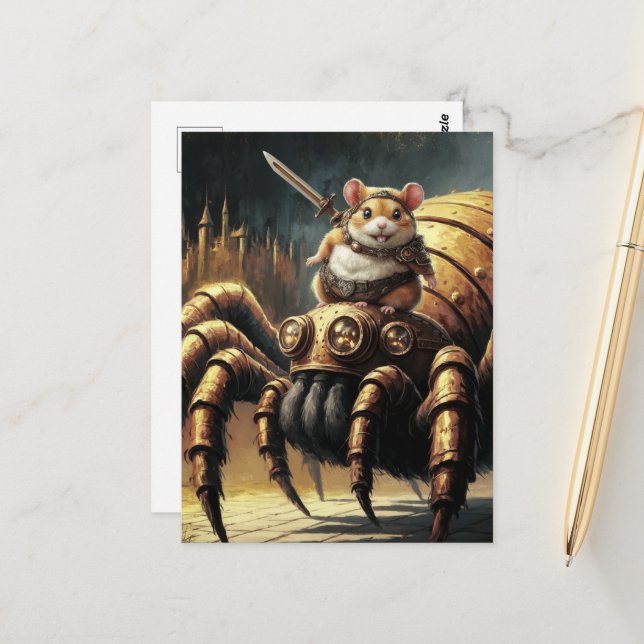 Carte Postale Steampunk Hamster et Spider (Devant/Arrière en situation)