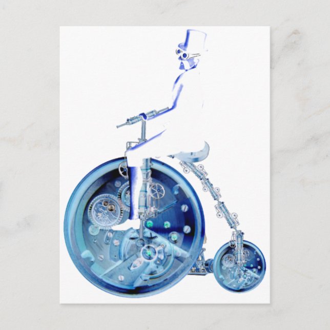 Carte Postale Steampunk homme sur penny farine bleu blanc néon (Devant)