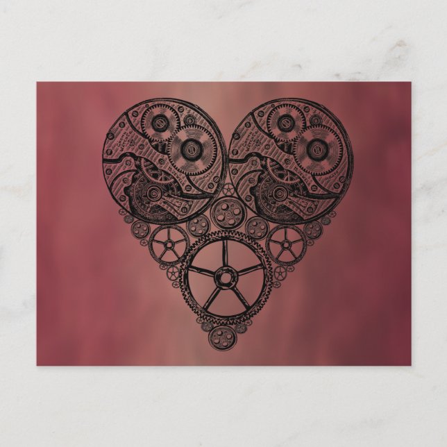 Carte Postale Steampunk Horloge OEuvres et Coeur d'engrenage (Devant)