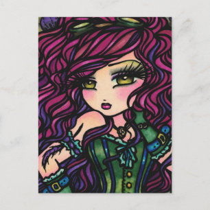 Carte Postale Steampunk Hot Air Balloon Girl Imaginaire Art