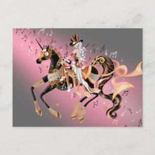 Carte Postale Steampunk Mécanique Cheval & Lady café or