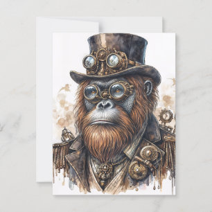 Carte Postale Steampunk Orangutan - SciFi Vintage Animal Art